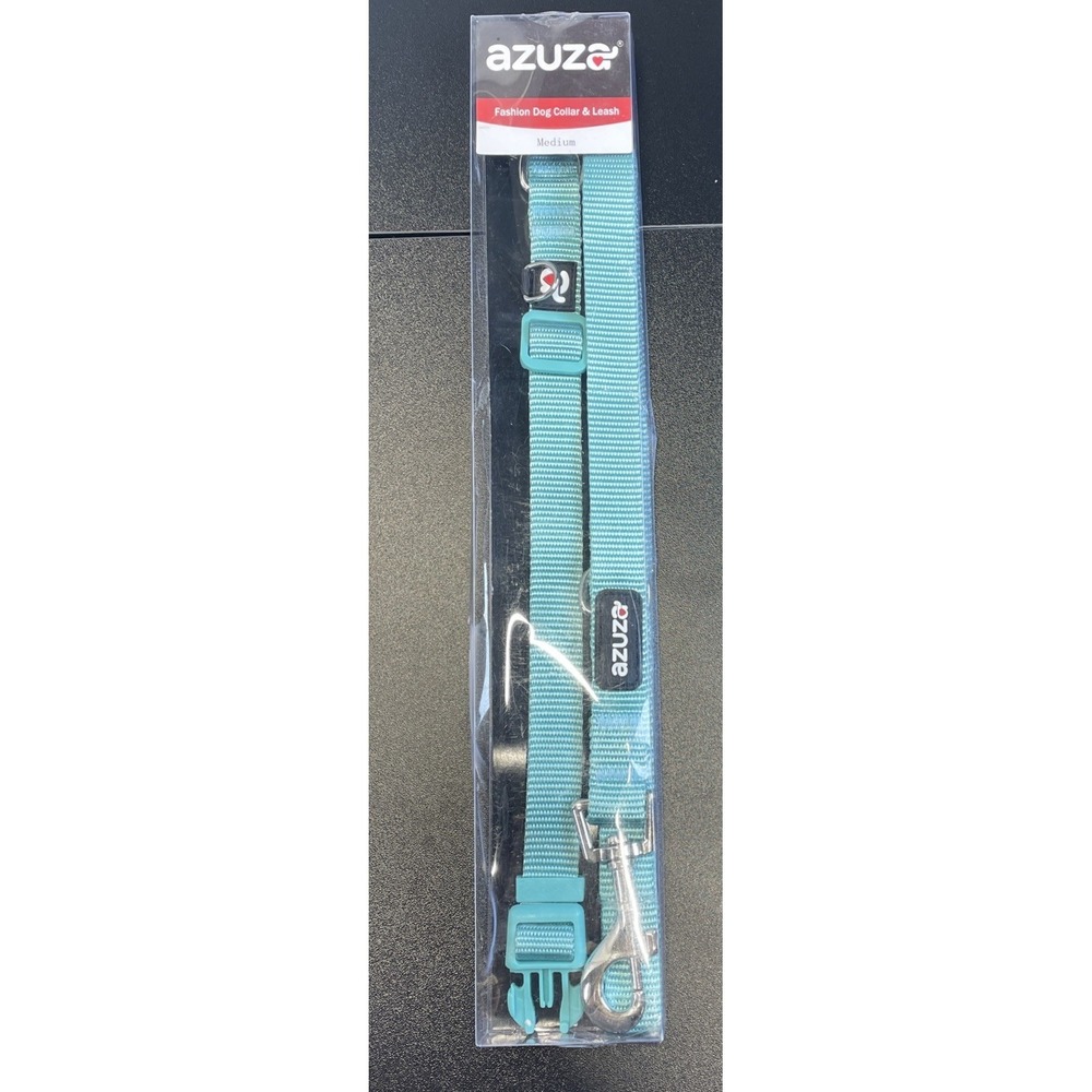 NEW Azuza Dog Collar and Leash Set Medium - Teal